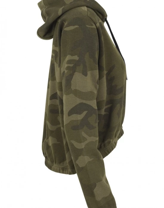 Дамски суичър в цвят маслина Urban Classics Ladies Camo Cropped Hoody, Urban Classics, Суичъри - Complex.bg