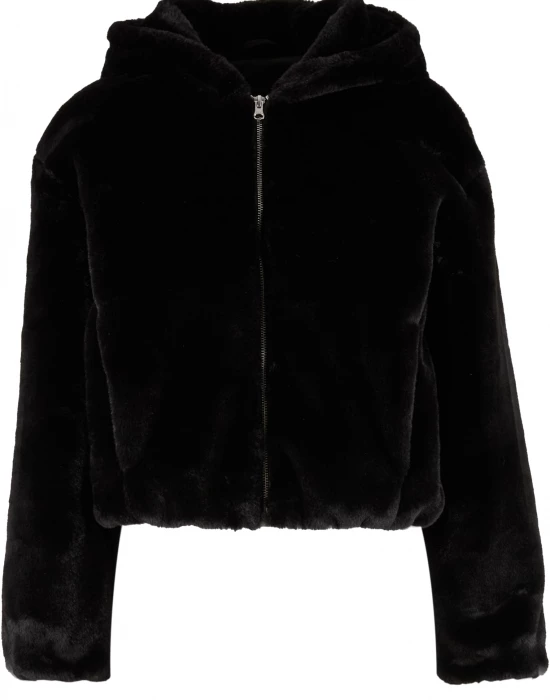 Суичър Ladies Full Zip Faux Fur Hoodie black XS, Urban Classics, Суичъри - Complex.bg