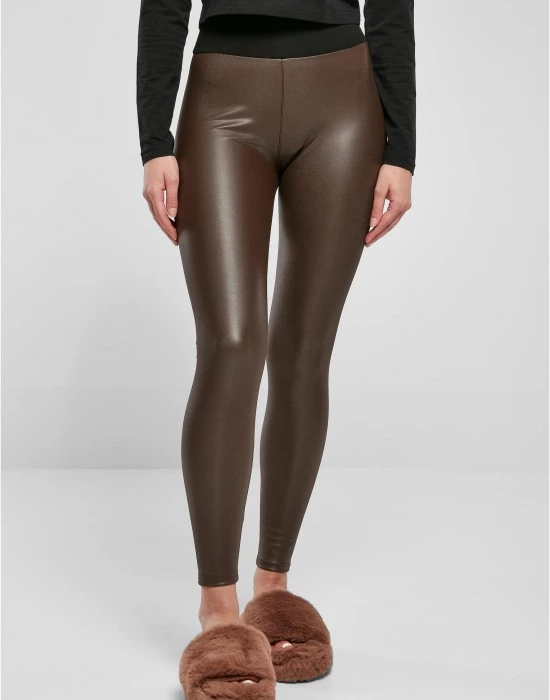 Дамски кожен клин в кафяв цвят Urban Classics Ladies Faux Leggings, Urban Classics, Клинове - Complex.bg