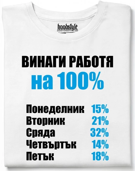 Винаги раобтя на 100% тениска
