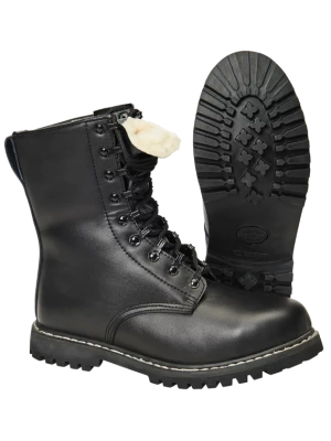 Бойни кубинки естествена кожа с подплата в черно Brandit Para Boot