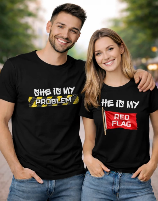 Тениска за двойки He is my red flag, She is my problem