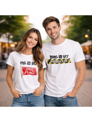 Тениска за двойки He is my red flag, She is my problem